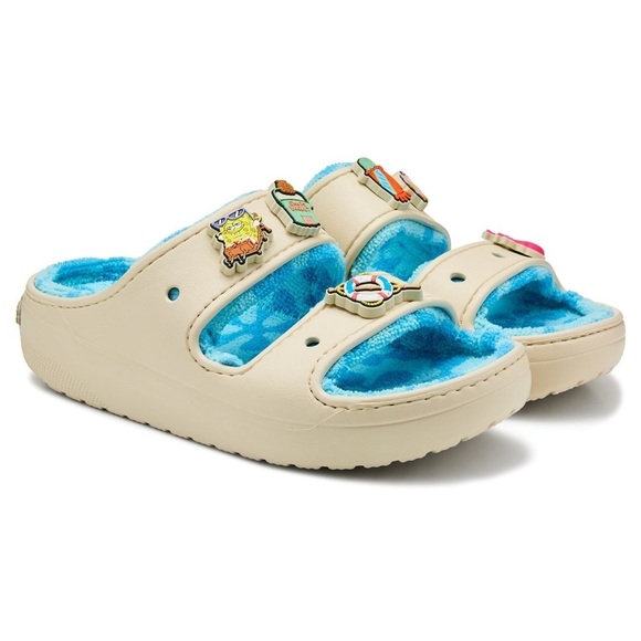 NWT RARE SpongeBob SquarePants Cozzzy Terry Sandal Cream & Blue Size Women’s 6 - Picture 1 of 8